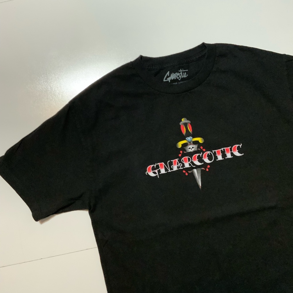 Gnarcotic Street Addict Lil Gnar Knife Tattoo Skull Skate Graphic T-Shirt - Picture 4 of 8
